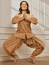 Women's Beige Cambric Cotton Shirt Style Kurta With Matching Dhoti Pants Yoga Set